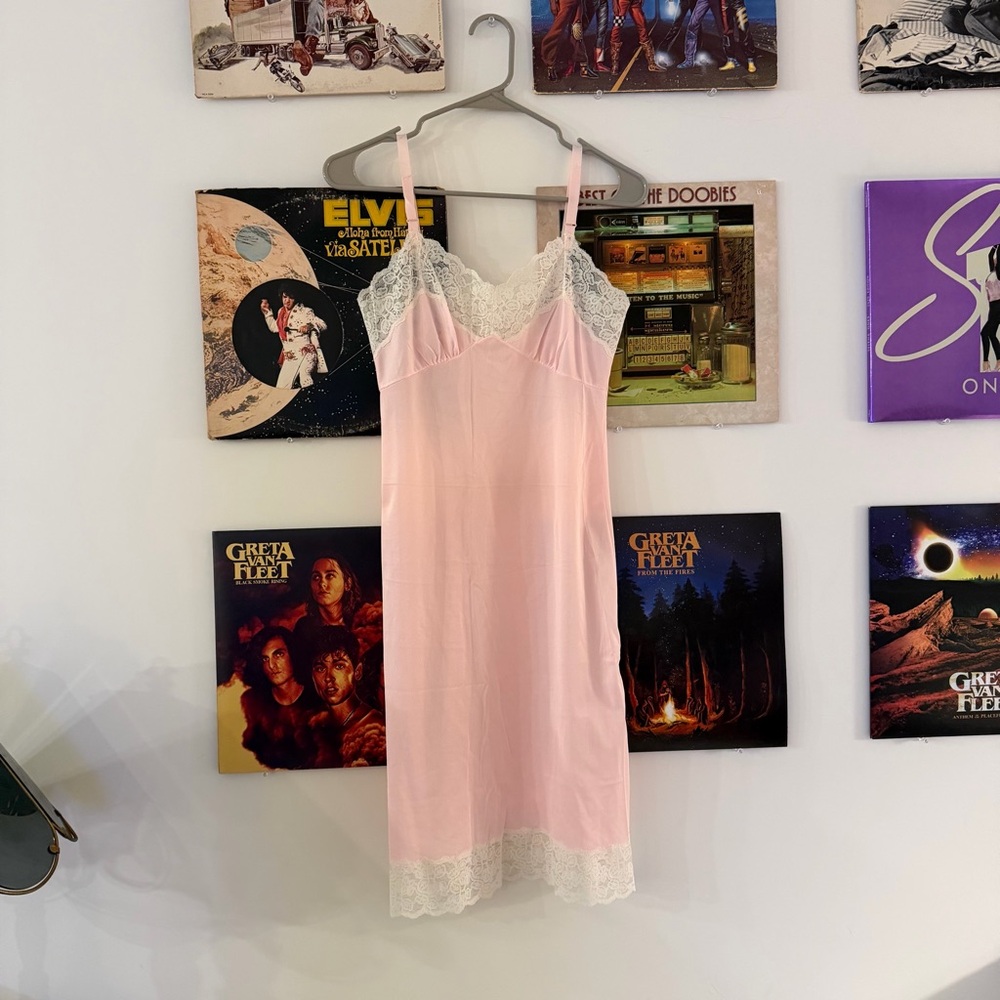 Elegant Pink Lace Trim Slip Dress